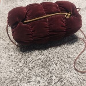 Source Unknown Red Clutch with Ruched Texture and Gold Hardware